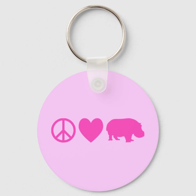 Porte-clés Pink Peace Love and Hippos (Recto)