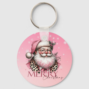 Porte-clés Pink Retro Santa Claus Vintage Joyeux Noël