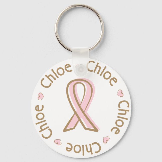 Porte-clés Pink Ribbon Cancer du sein Nom Chloe (Recto)