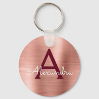 Pink Rose Gold Burgundy Stainless Steel Monogram