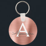 Porte-clés Pink Rose Gold Faux Stainless Steel Monogram<br><div class="desc">Pink Rose Gold Faux Stainless Steel Metallic Elegant Keychain. These Keychains can be customized to include your initial and first name. These key chains make great birthday,  bridal shower or bachelorette party favors.</div>
