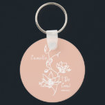 Porte-clés Pink Rustic I Do Crew Bridesmaid<br><div class="desc">Fleur botanique contre un rose roux rustique et coloré fait un cadeau de femme de chambre pour votre fête de mariée. Customisez facilement avec le nom et la date de l'événement de votre choix. Cadeaux pour la fête de bachelorette,  fête de mariée,  femme d'honneur,  et plus encore.</div>