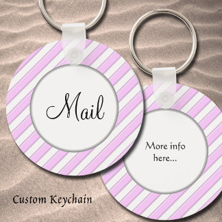 Porte-clés Pink Stripes on White Editable Front & Back Mail