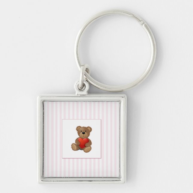 Porte-clés Pink Stripes - Teddy Bear with Valentines Heart (Devant)