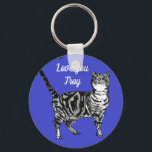 Porte-clés Pink Tabby Cat Cats Navy Blue Mans Name Key Ring<br><div class="desc">Pink Tabby Cat Cats Navy Blue Girls Name Key Ring. This glorious keyring would make a great gift for anyone. Designed by me from one of my original artworks. Especially lovely to have such a useful bright and happy gift!</div>