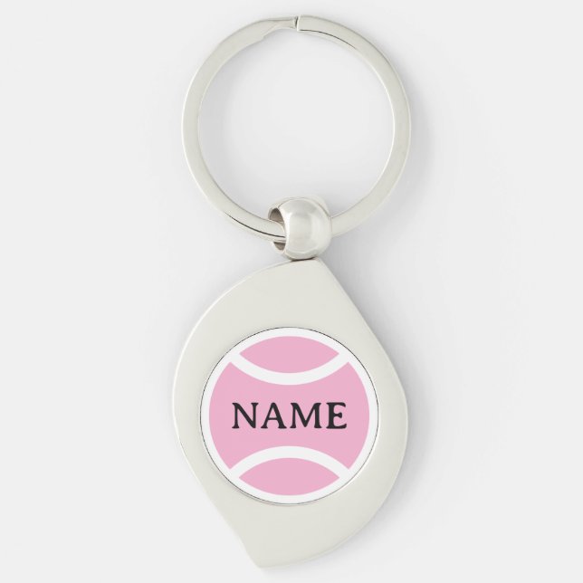 Porte-clés Pink tennis ball logo keychain with custom name (Devant)