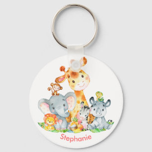 Porte-clés Pink Watercolor Cute Safari Jungle Animals