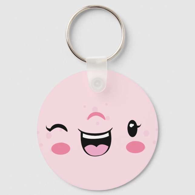 Porte-clés Pink Winking Kawaii Face Porte - clé (Recto)