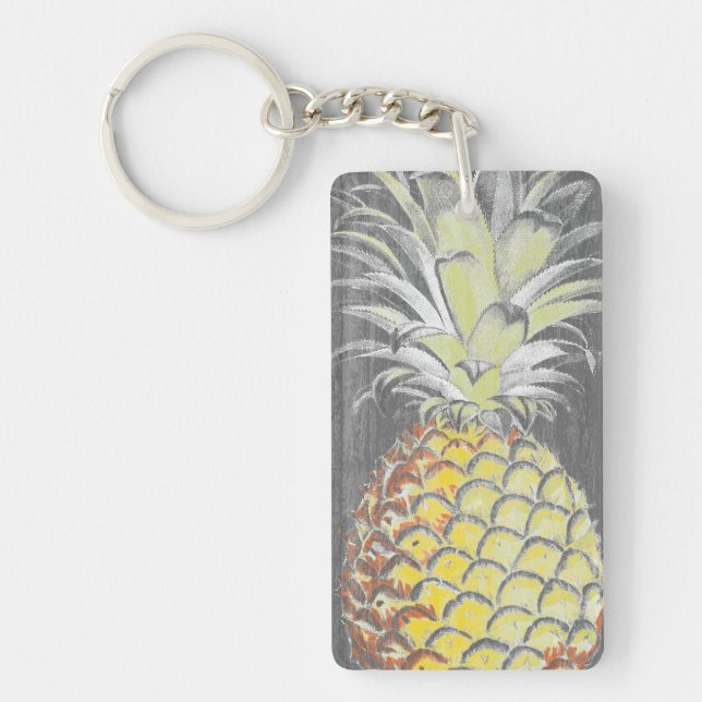 Porte-clés Pinneapple jaune tropical sur le gris (Devant)