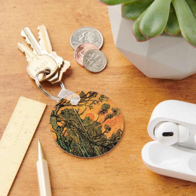 Porte-clés Pins rouges ciel soleil couchant par Vincent van G (Bureau)