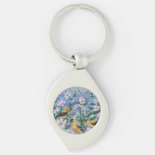 Porte-clés Pinson jaune en fleurs