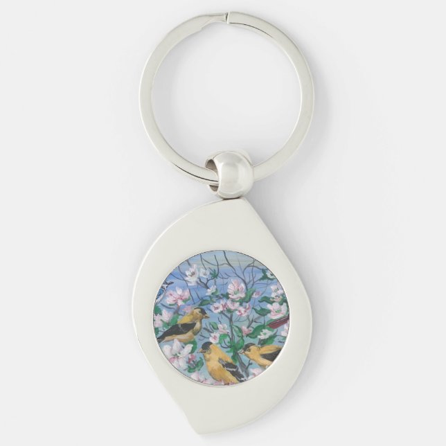 Porte-clés Pinson jaune en fleurs  (Devant)