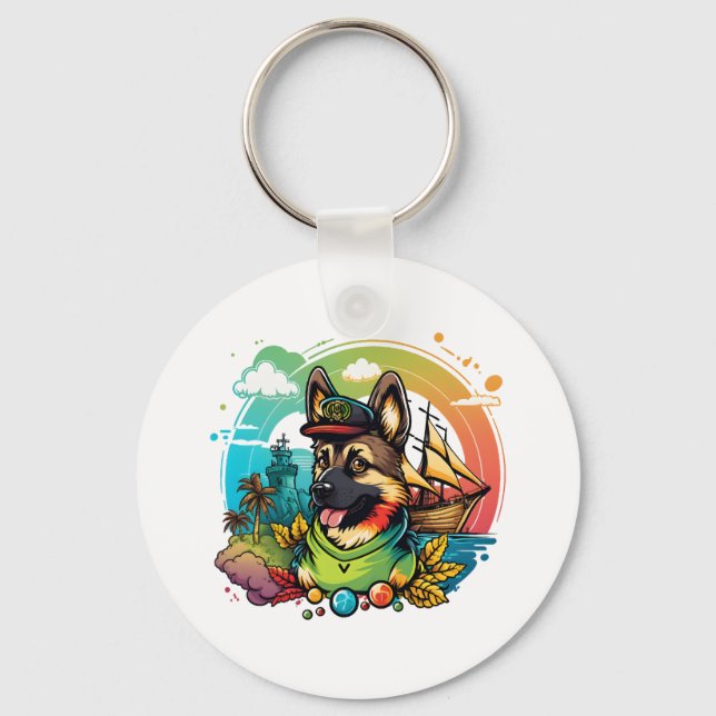 Porte-clés Pirate de chien berger allemand (Recto)