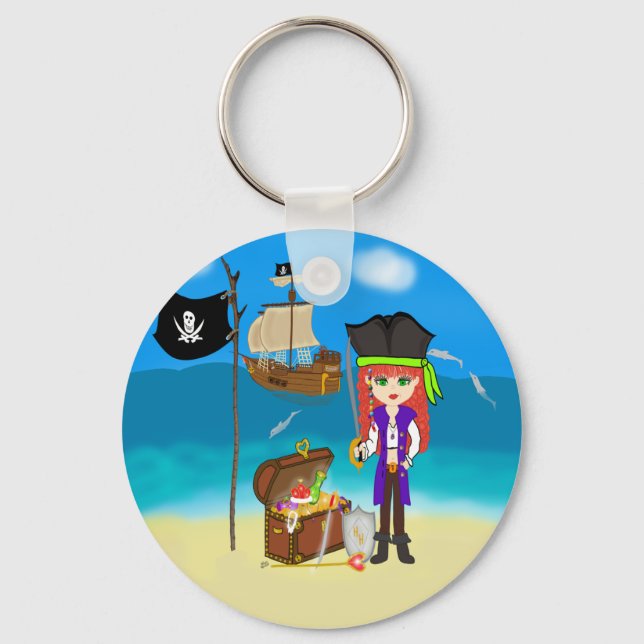 Porte-clés Pirate de fille avec Porte - clé de coffre au trés (Recto)