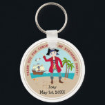 Porte-clés Pirate kid birthday<br><div class="desc">This product is for kids that love pirates and piracy stories. It feesta cute little pirate boy that has arrived on this island with palm trees. There's a pirate ship in the horizon waiting for him to return with a treasure! Seagulls are watching. This product is ideal for a pirate...</div>