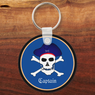 Porte-clés Pirates Drapeau & Capitaine de navire, Crâne en Ca