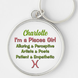 Porte-clés Pisces Girl Zodiac en rose avec vert