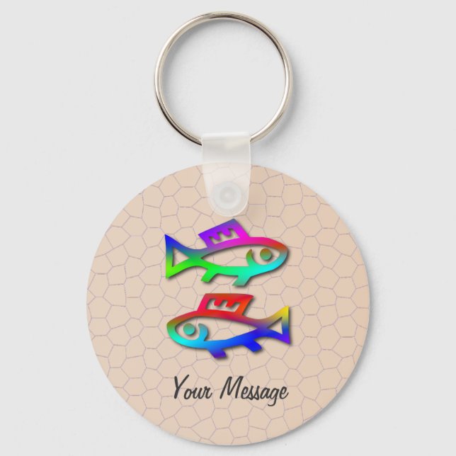 Porte-clés Pisces Zodiac Star Sign Rainbow Fish Keyring (Recto)
