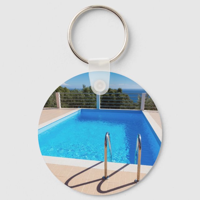 Porte-clés Piscine bleue avec escaliers en mer (Recto)