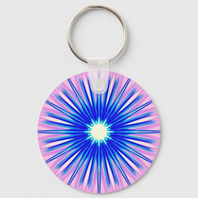 Porte-clés pissenlit bleu sur porte - clé rose (Recto)