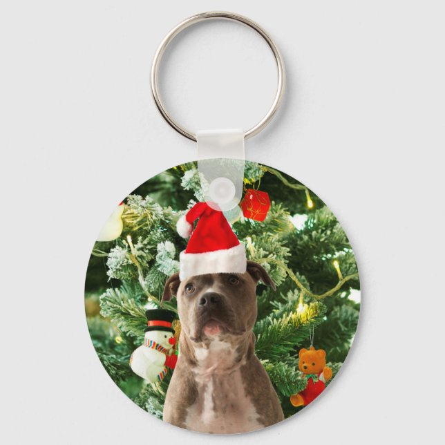 Porte-clés Pitbull Chien Arbre de Noël Ornements Snowman (Recto)