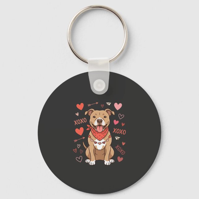 Porte-clés Pitbull Saint-Valentin Chien XOXO Design d'amour (Recto)