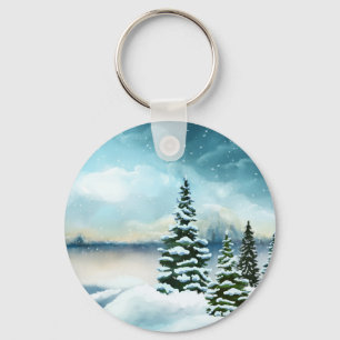 Porte-clés Pittoresque Winter Wonderland aquarelle peinture