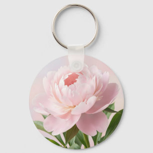 Porte-clés Pivoine rose poudré élégante, illustration florale