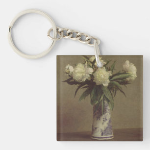 Porte-clés Pivoines dans un vase bleu et blanc