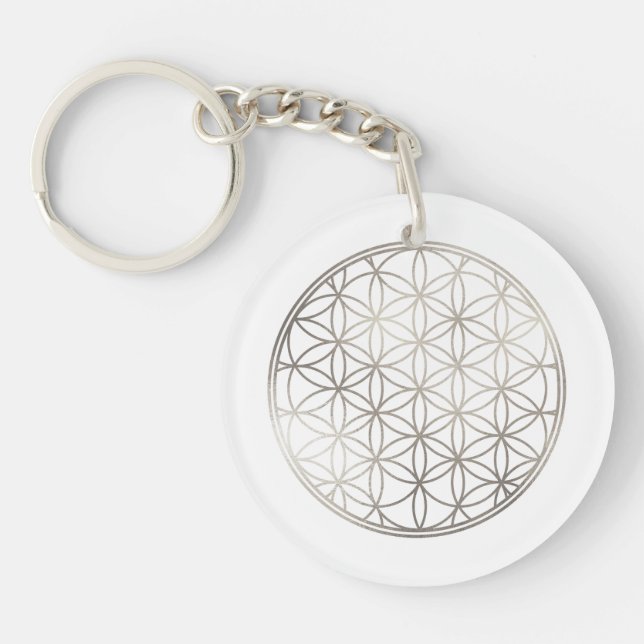 Porte-clés PixDezines Fleur de Vie / Faux Argent (Devant)