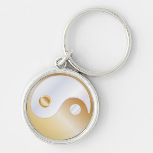 Porte-clés PixDezines yin yang/blanc + faux or