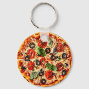 Porte-clés Pizza italienne avec tomates, olives et basilic