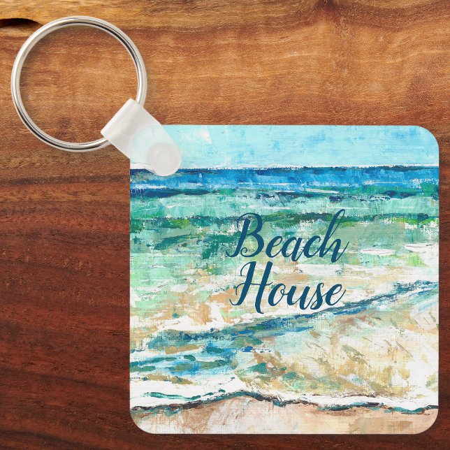 Porte-clés Plage Abstraite Plage Côte Maison Art (Beach House Coastal Artwork Life's A Beach Key Chain from Jenn Steffen, Jenn's Emporium. )