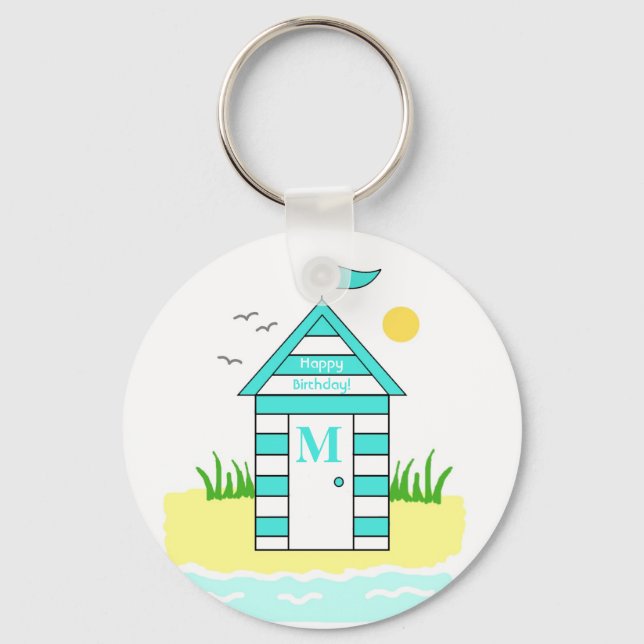 Porte-clés Plage Cabine Clé Bleu Ring (Recto)