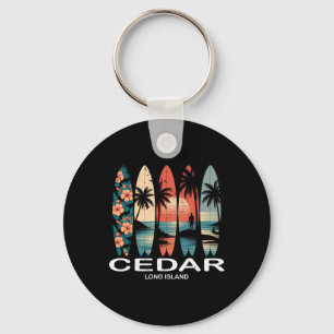 Porte-clés Plage de Cedar Long Island Surfboard Surf Rétro