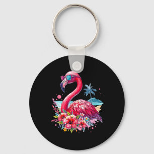 Porte-clés Plage de flamant rose ambiance estivale palmier tr