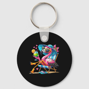 Porte-clés Plage de flamant rose ambiance estivale palmier tr