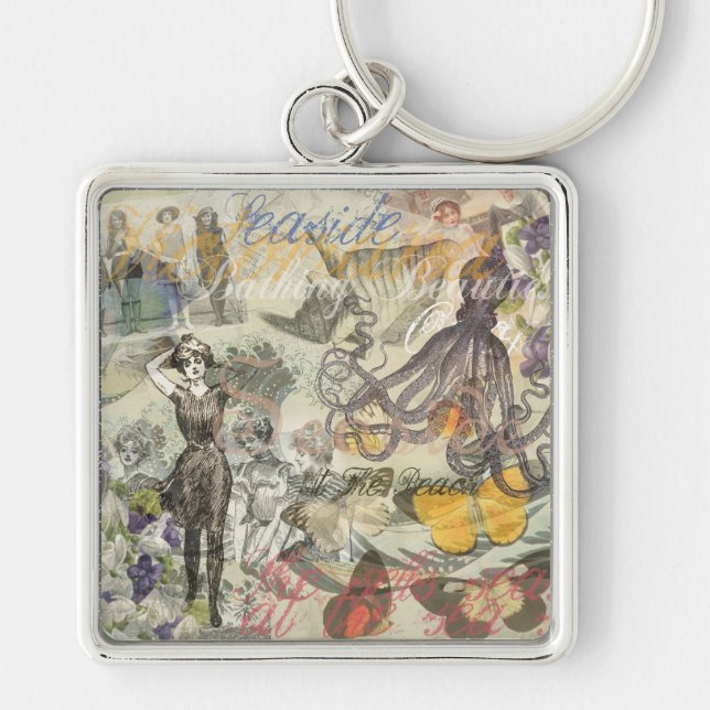 Porte-clés Plage de la Pieuvre Antique Steampunk Côté Mer (Devant)