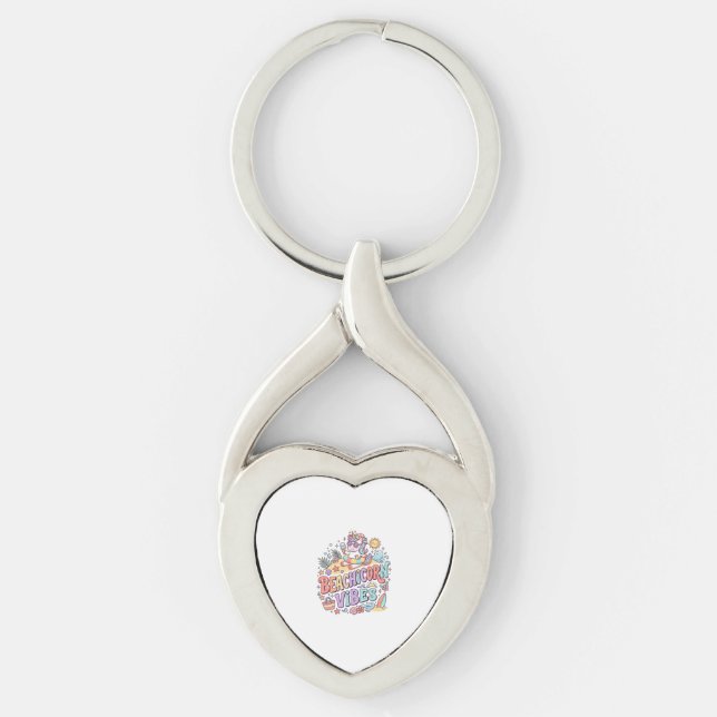 Porte-clés Plage de licorne Vibes Fantaisiste Fond Blanc (Devant)