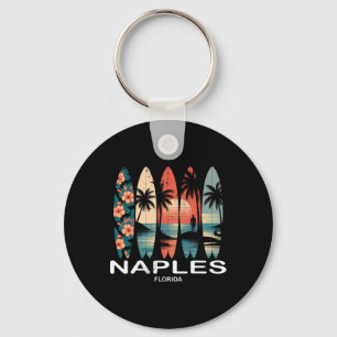 Porte-clés Plage de Naples Floride Surfboard Surf Rétro _1