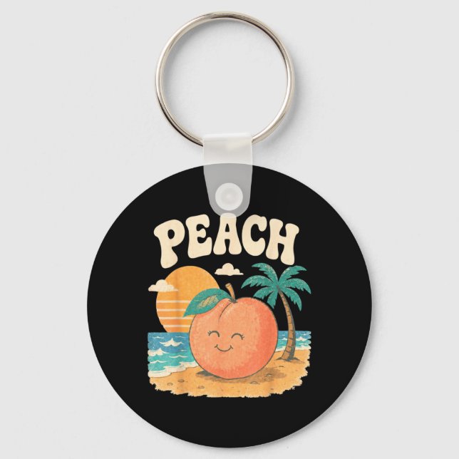 Porte-clés Plage de pêche été rétro mignon fruit design de co (Recto)