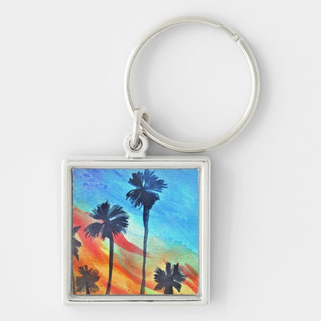Porte-clés Plage de Sunset Palm Tree art surf (Devant)