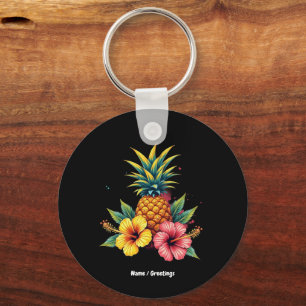 Porte-clés Plage d'été Hawaii Floral d'Ananas et Hibiscus