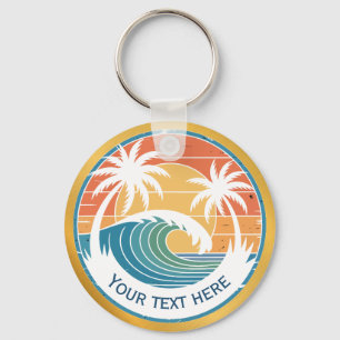 Porte-clés Plage d'été I Coucher de soleil rétro Surf et palm