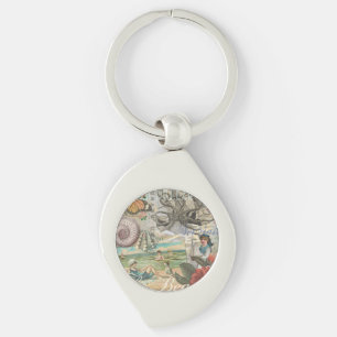 Porte-clés plage d'été poulpe vintage antique voile