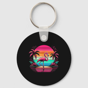 Porte-clés Plage Flamant Rose Été Vibes Palmier Tropical