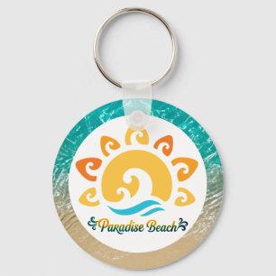Porte-clés Plage paradisiaque, soleil rétro et vague océaniqu