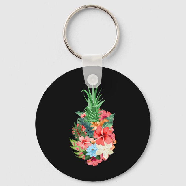 Porte-clés Plages d'Aloha Ananas Été - Fleurs Tropical (Recto)