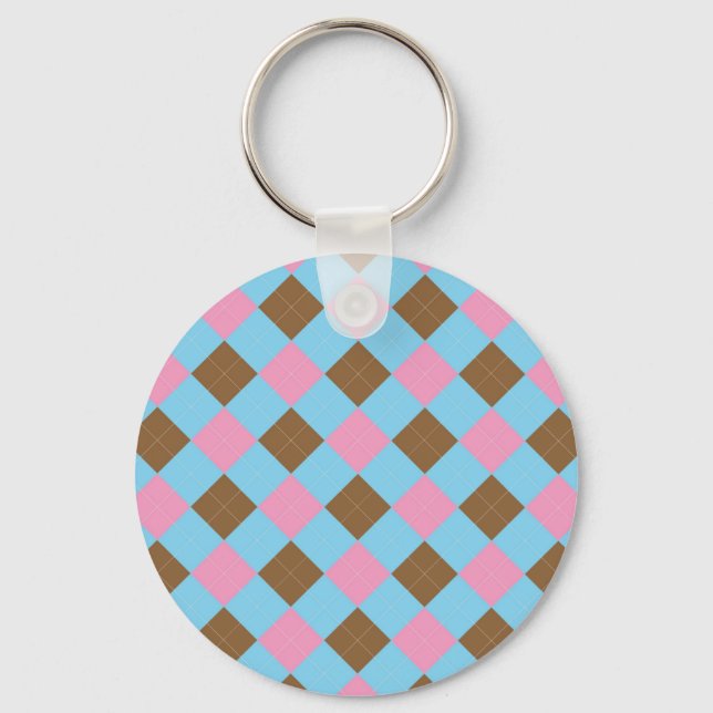 Porte-clés Plaid bleu, marron et rose (Recto)