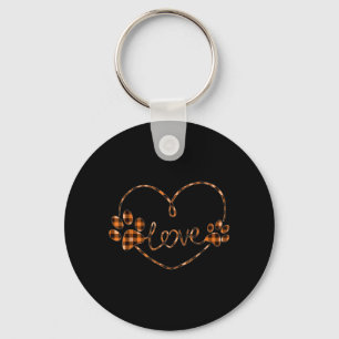 Porte-clés Plaid Orange Noir Patte de Chien Cœur Amour Hallow